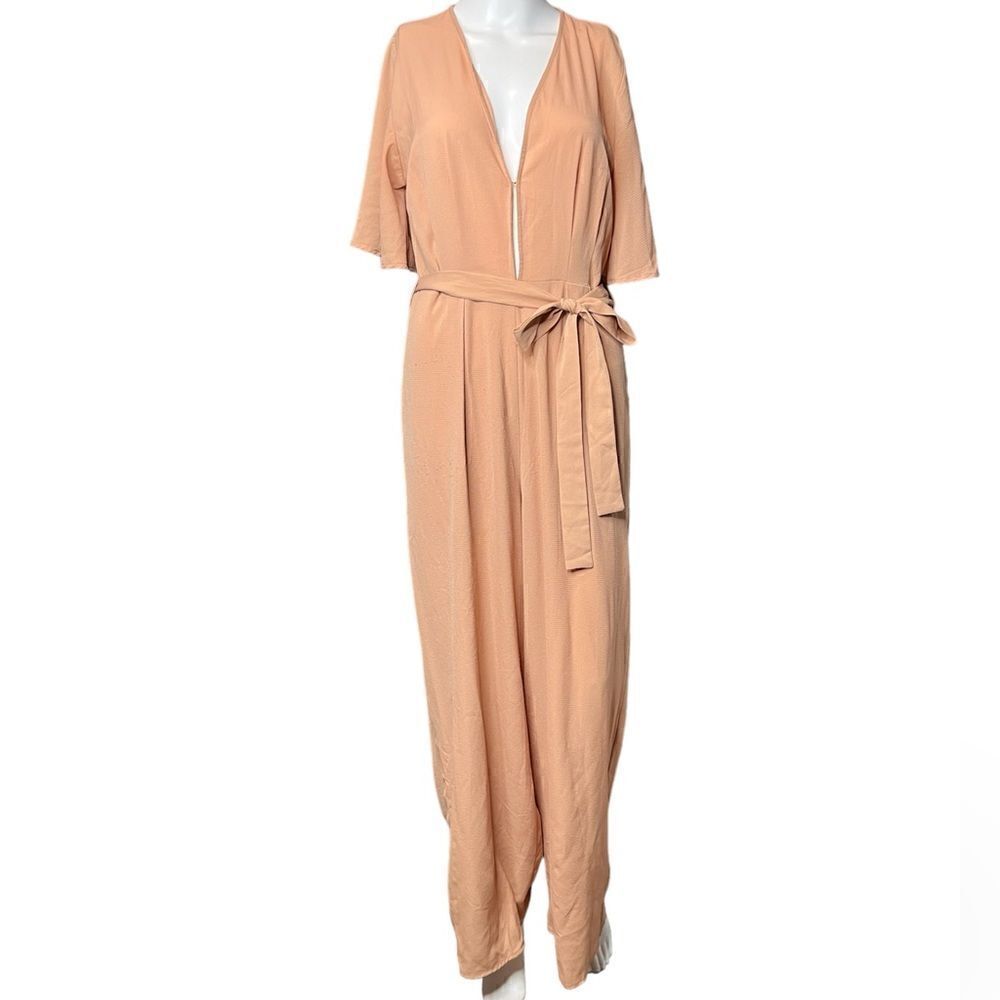 Favlux Angel Sleeve Belted Jumpsuit Pink Size Medium